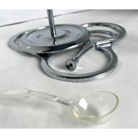 MCM Irvinware Chrome-Plated Glass Condiment Caddy Set W/3 Glass Cups Spoons USA - Picture 9 of 9